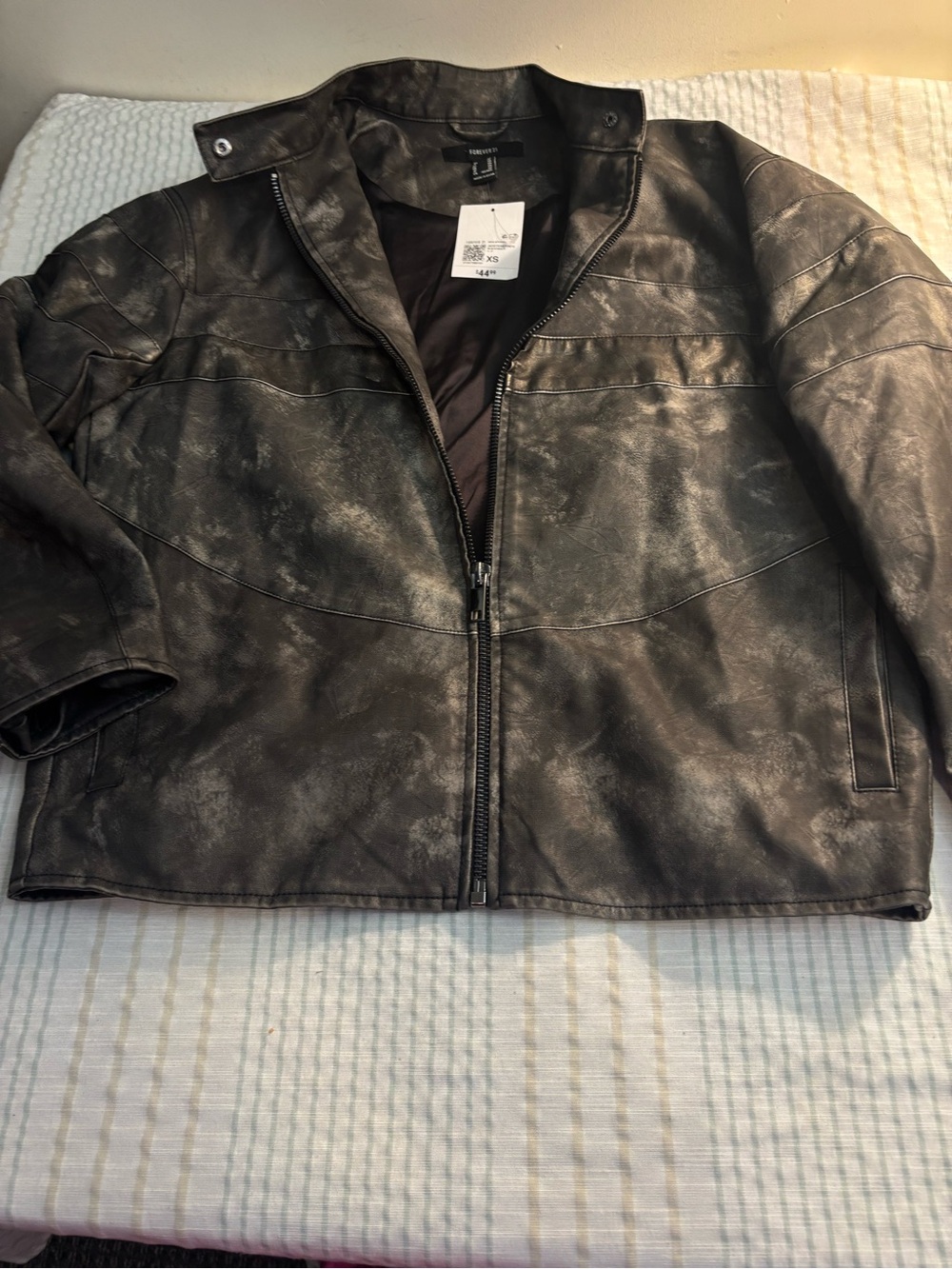 Forever 21 Men's Black Faux Leather Bomber Jacket
